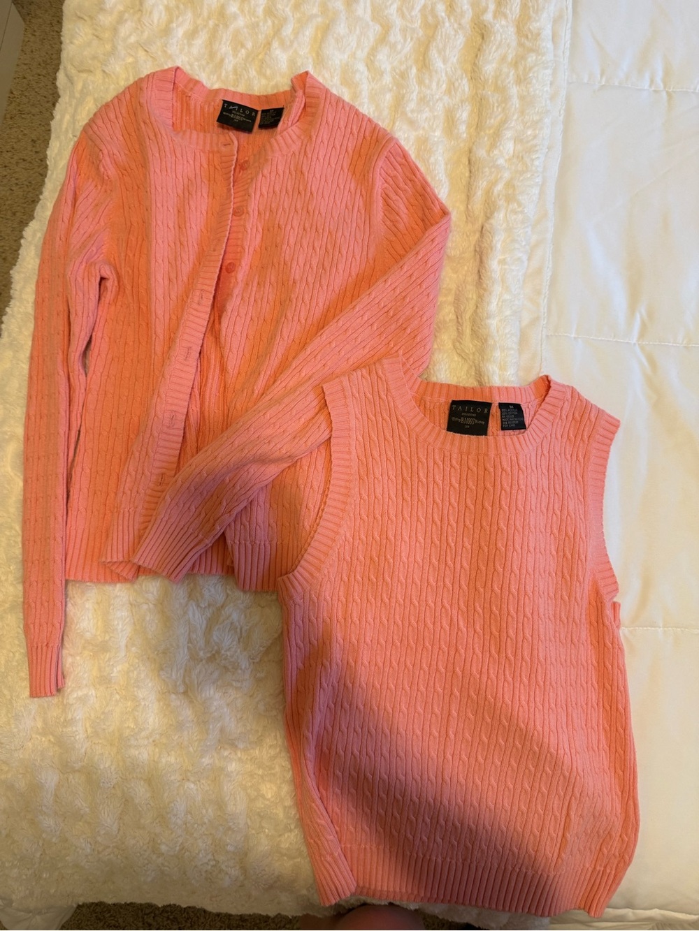 Tailor B. Moss Coral Pink Cable-Knit Sleeveless Shell & Cardigan Set